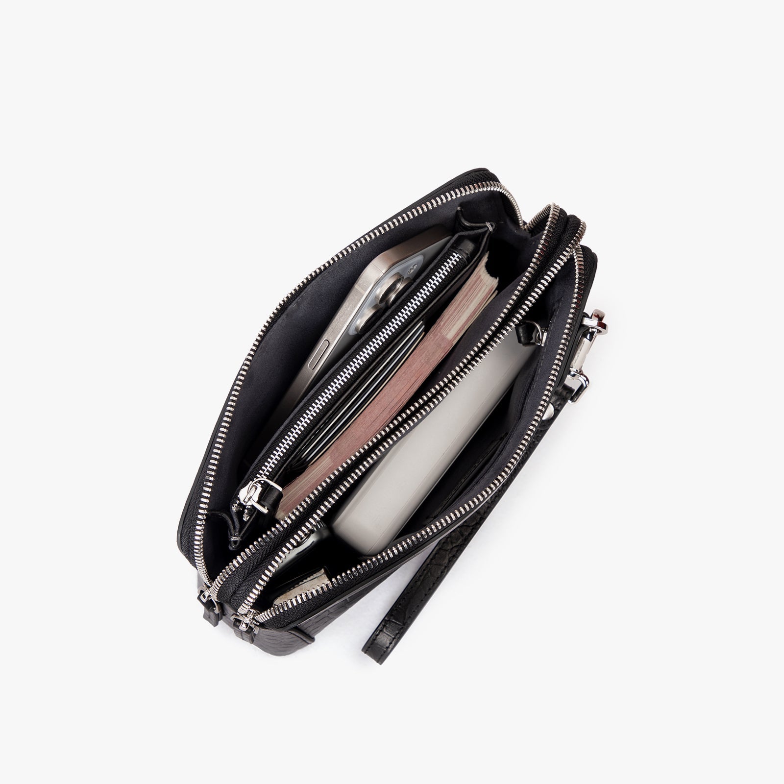 Clutch aus Leder mit Krokodilprägung