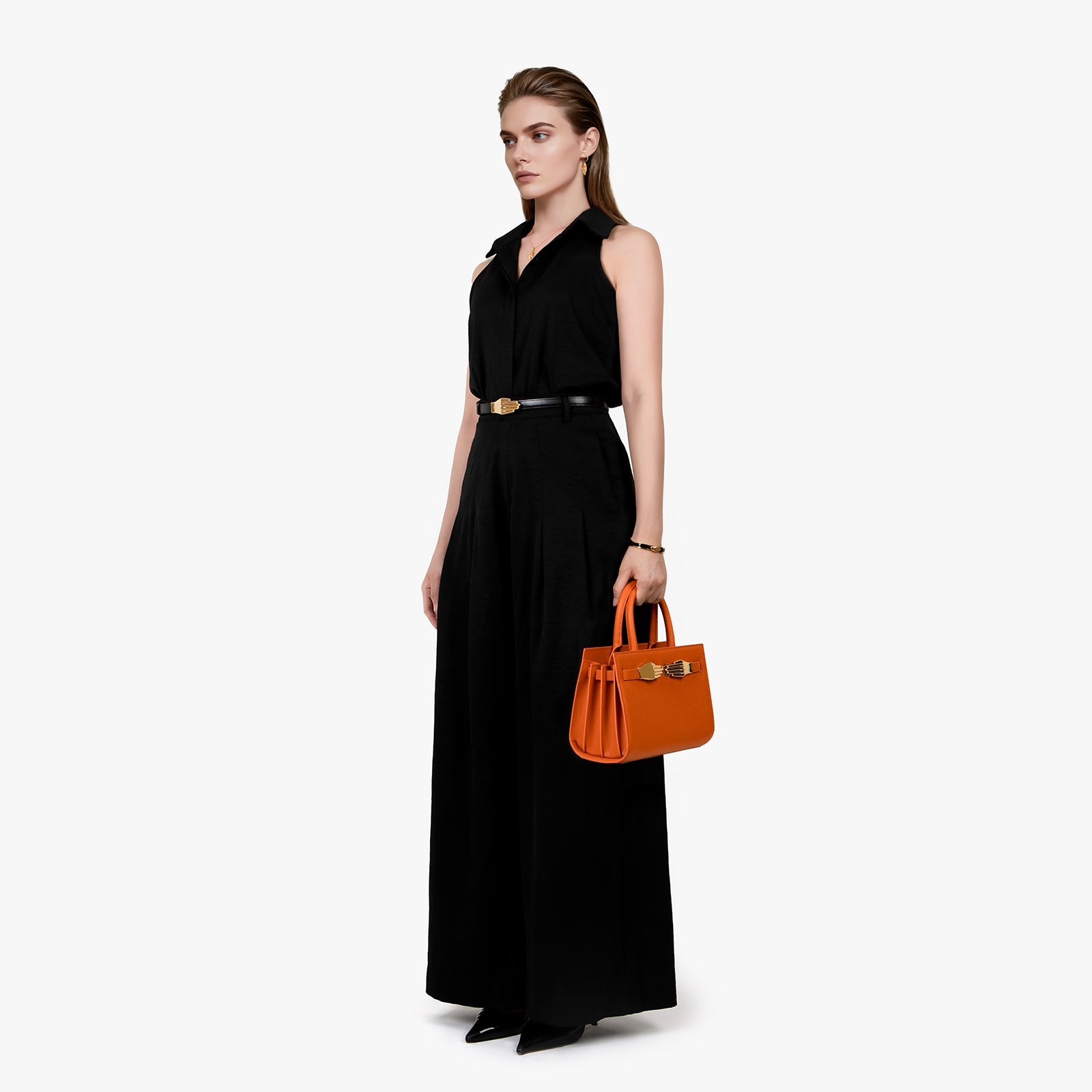 Orange Saffiano Leather Structured Bag