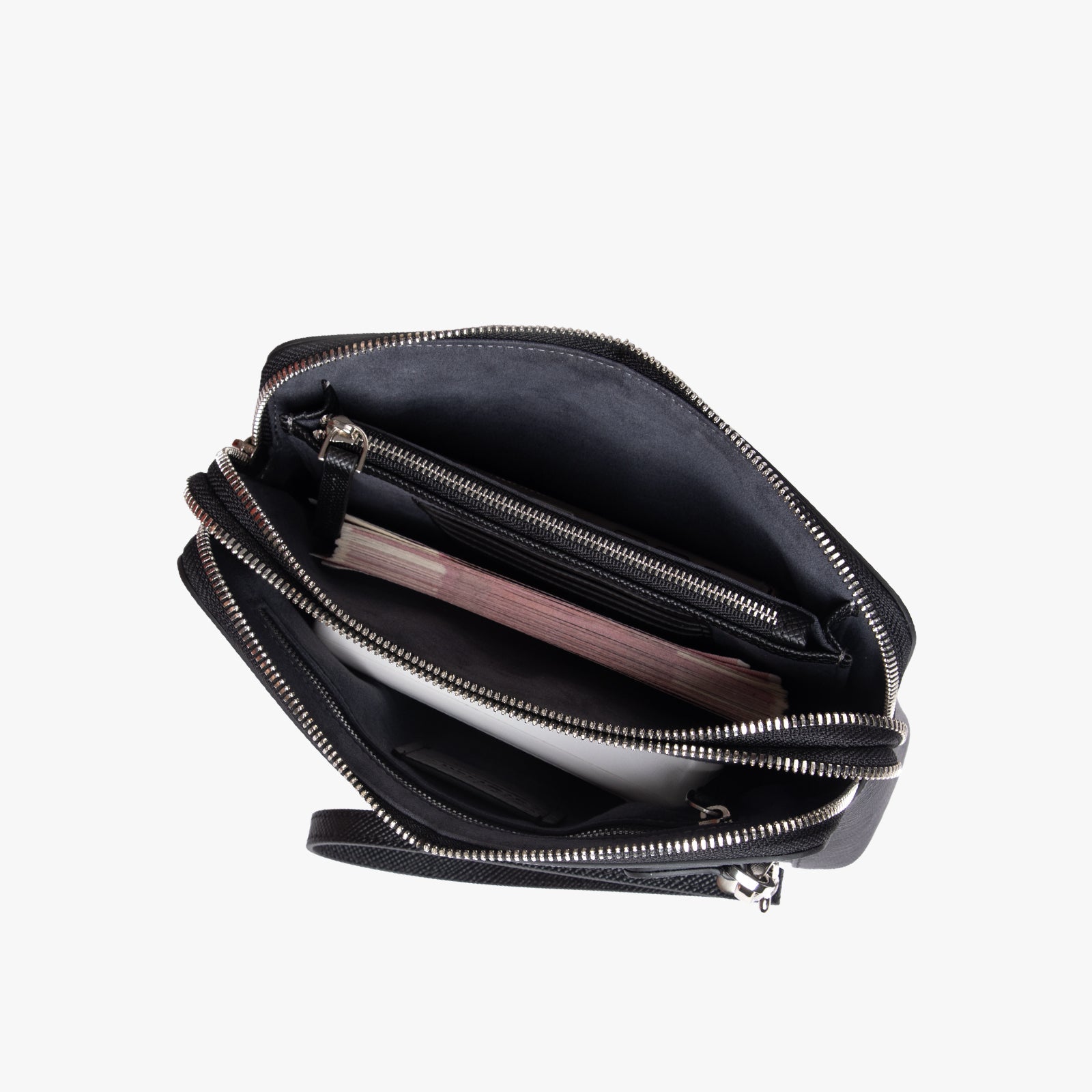 Clutch cu fermoar dublu Saffiano