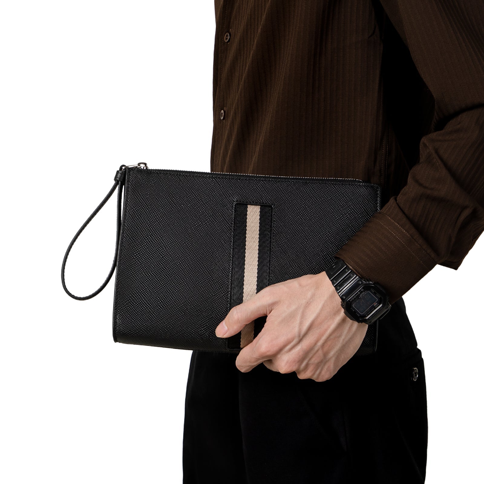 Stripe Saffiano Clutch